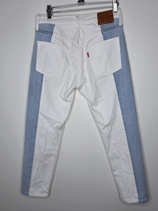 Levi's Denim - Levi’s Premium 501 Original Crop Pieced Jeans Two Tone White Blue Colorblock 26